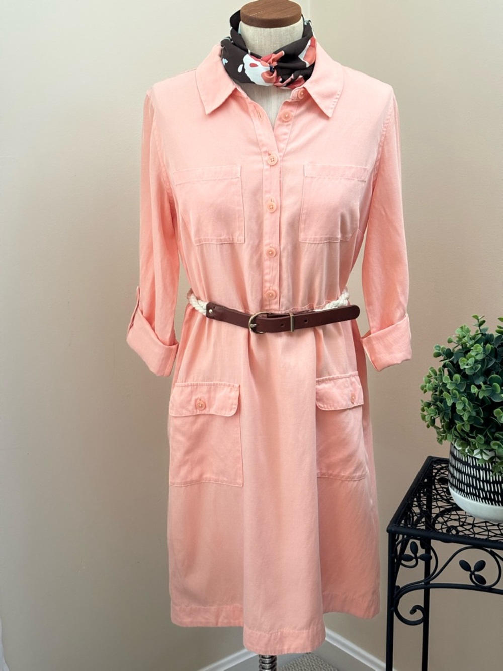 Soft Surroundings Peach Pink Midi Shirt Dress